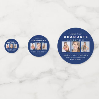 Three Photo Graduation Collage Navy Blue and White Confetti