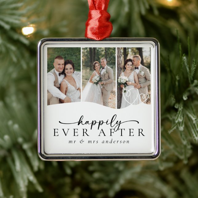 Three Photo Hearts Happily Ever After Metal Tree Decoration (Tree)