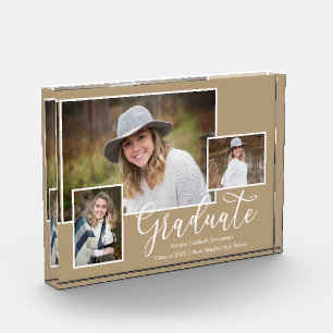 Three Photo Kraft Script Graduation Photo Block