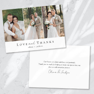 Three Photo Love and Thanks Wedding Thank You Card