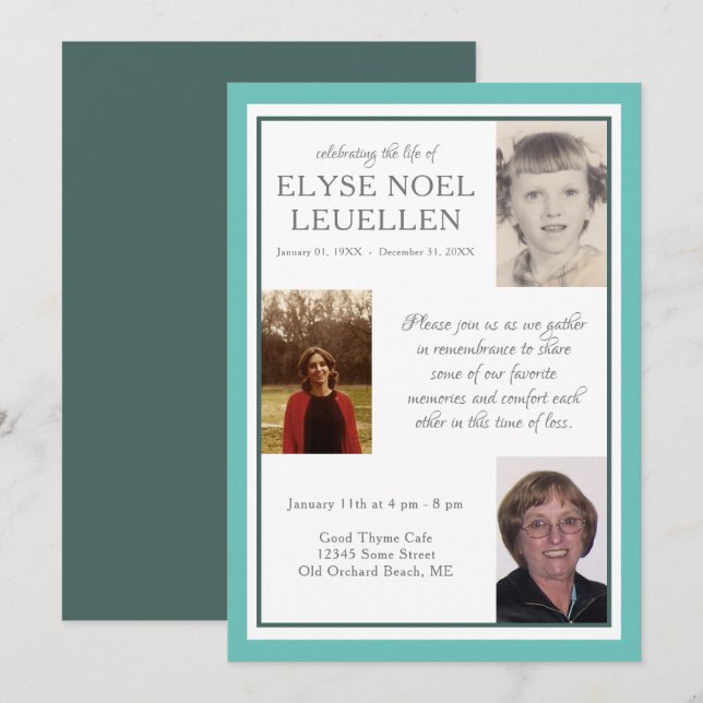 three photo memorial cards (Front/Back)