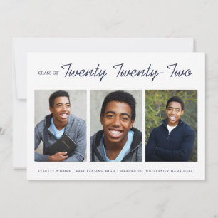 Three Photo Modern Graduation Announcement   Navy