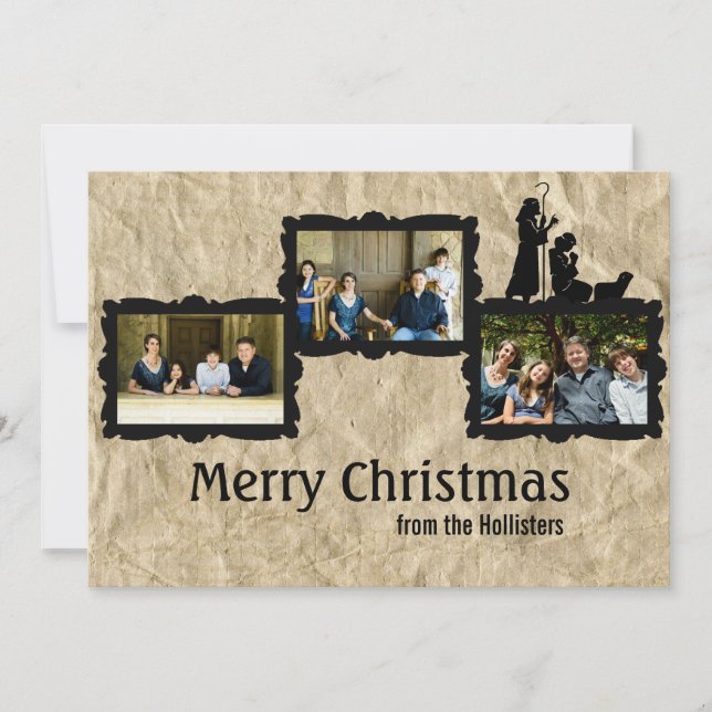 Three Photo Rustic Nativity Christmas Card (Front)