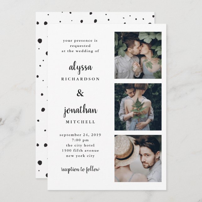 Three Photo | Simple and Modern Wedding Invitation (Front/Back)