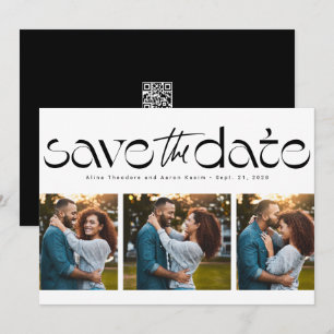 Three photo simple modern trendy black white save the date