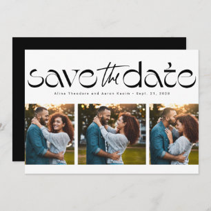 Three photo simple modern trendy black white save the date