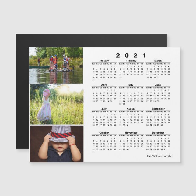 Three Photos 2021 Calendar Magnetic Invitation (Front/Back)