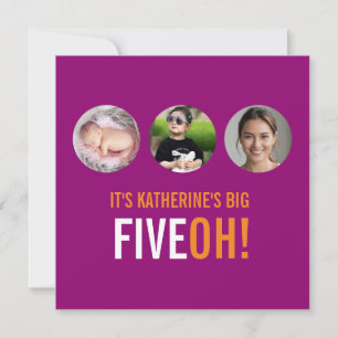 Three photos 50th FIVEOH! photo birthday invite