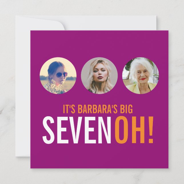 Three photos 70th SEVENOH! photo birthday invite (Front)