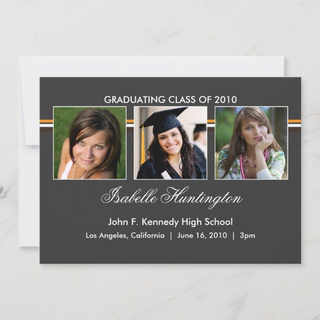 Three Photos Bar Slate Graduation Announcement (Front)