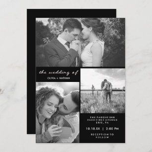 Three Photos   Black and White Wedding Invitation