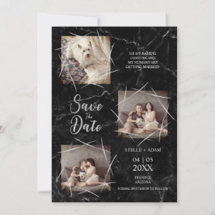 Three Photos Dog Wedding Engagement Faux Marble