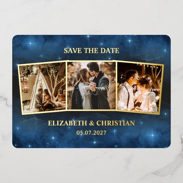 Three Photos Galaxy Overlay Couple Save The Date (Front)