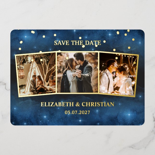 Three Photos Galaxy Overlay Save The Date Foil Inv (Front)