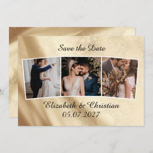 Three Photos Gold Foil Elegant Save The Date Invitation