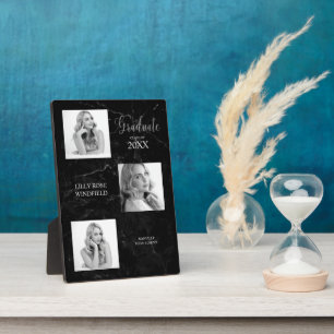 Three Photos Graduate Announement Black Marble Plaque