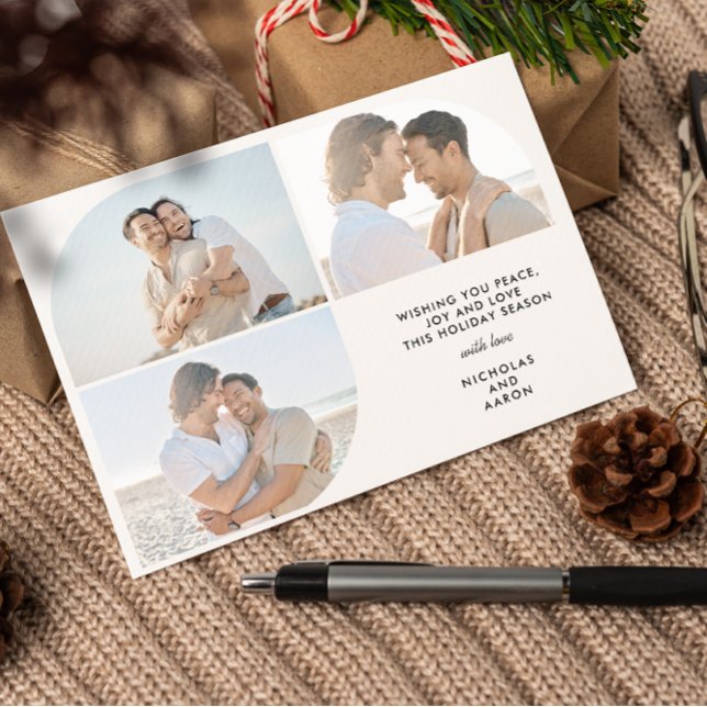 THREE PHOTOS HALF ARCH SIMPLE CHRISTMAS HOLIDAY  (BOHO MINIMAL ARCH THREE PHOTO CHRISTMAS HOLIDAYS   GREETING CARDS. Perfect for GAY LESBIAN LGBTQ )