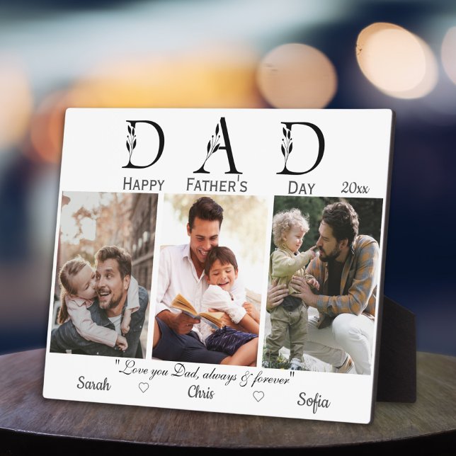 Three photos happy Fathers day white modern Plaque (Creator Uploaded)