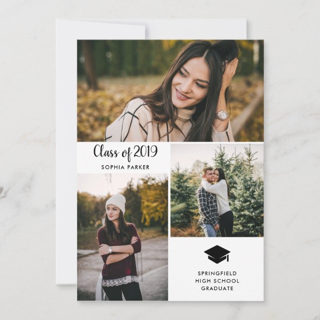 Three Photos | Modern Typography Graduation Party Invitation (Front)