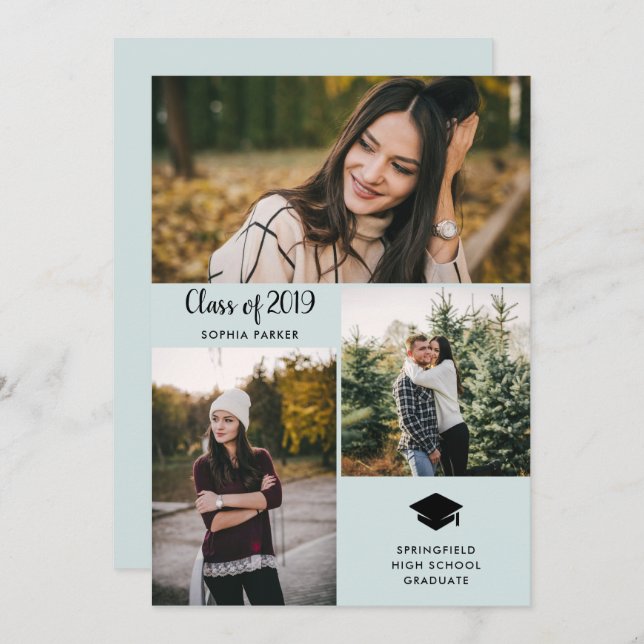 Three Photos | Modern Typography Graduation Party Invitation (Front/Back)