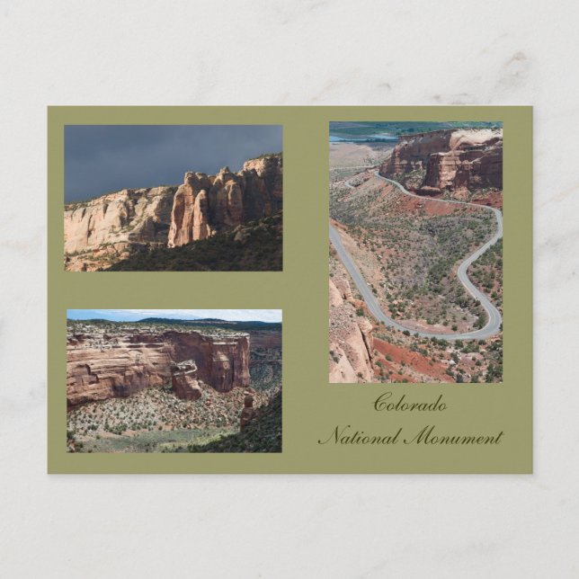 Three Photos of Colorado National Monument Postcard (Front)