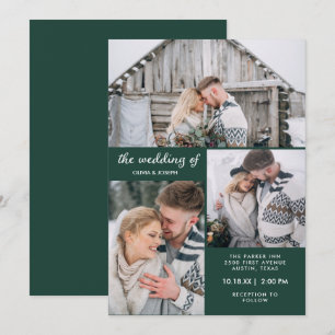 Three Photos on Emerald Green   Wedding Invitation