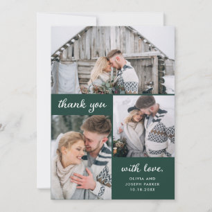 Three Photos on Emerald Green   Wedding Thank You Card