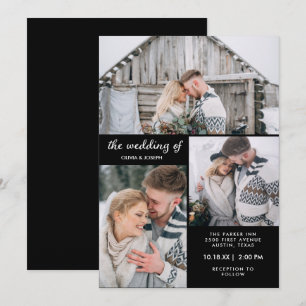 Three Photos on Modern Black   Wedding Invitation