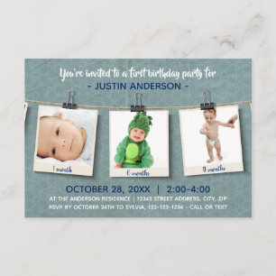 Three Photos on Twine-3x5Birthday Party Invitation