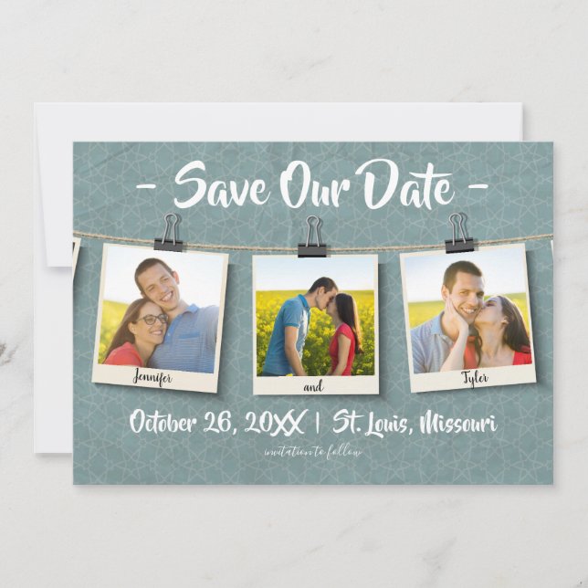 Three Photos on Twine - Save Our Date Save The Date (Front)