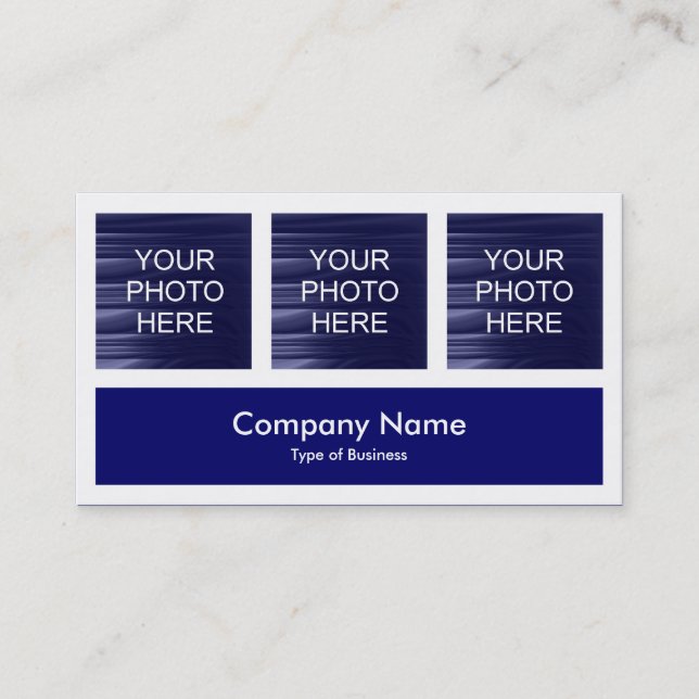 Three Photos Plus One - Deep Navy Blue Business Card (Front)