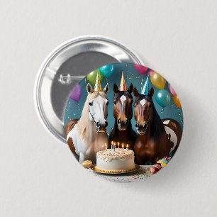 Three Piebald Horses Birthday Party, 6 Cm Round Badge
