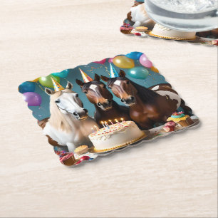 Three Piebald Horses Birthday Party, Paper Coaster