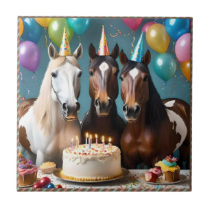 Three Piebald Horses Birthday Party, Tile