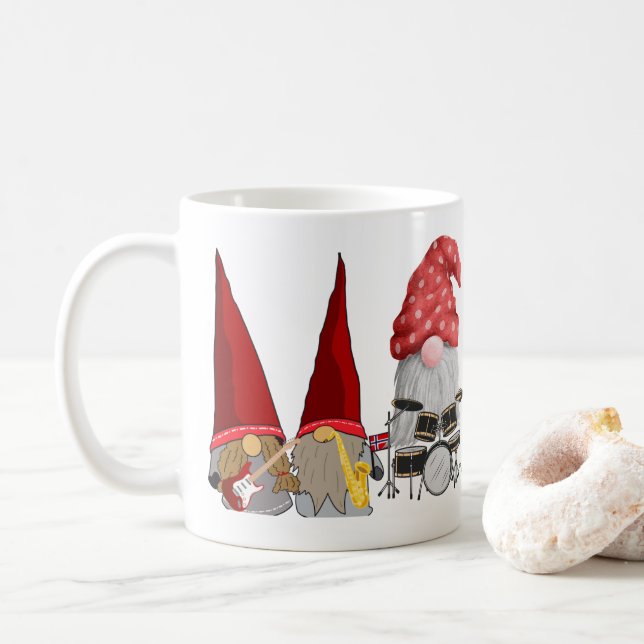 Three Piece Gnome Band on a  Coffee Mug (With Donut)
