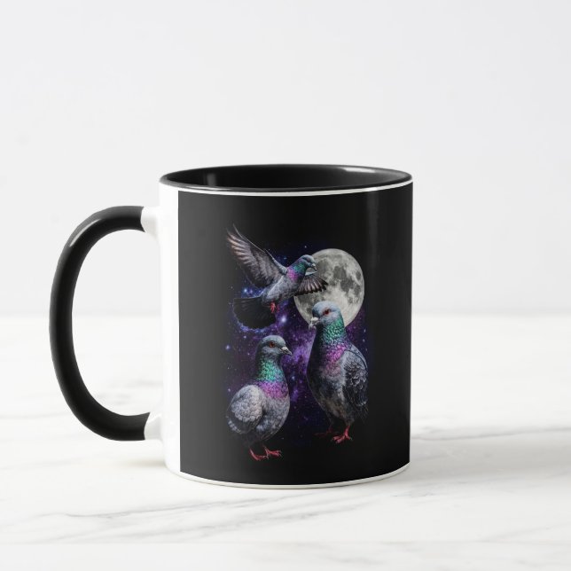 Three Pigeon Moon Cosmic Retro Graphic Mug (Left)