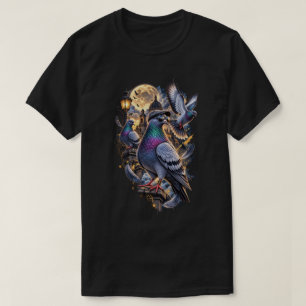 Three Pigeon Vintage Graphic, Retro Pigeon Moon   T-Shirt