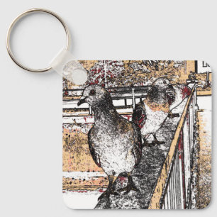 Three Pigeons on a bridge Key Ring