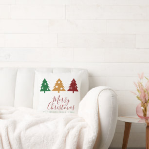 Three Pine Tree Snowflakes Stars Merry Christmas Cushion