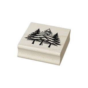 Three Pine Trees in Silhouette  Rubber Stamp