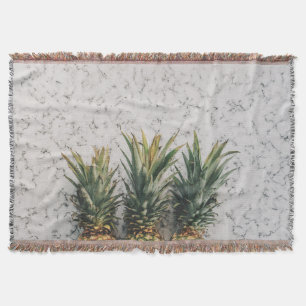 Three Pineapples on Marble Throw Blanket