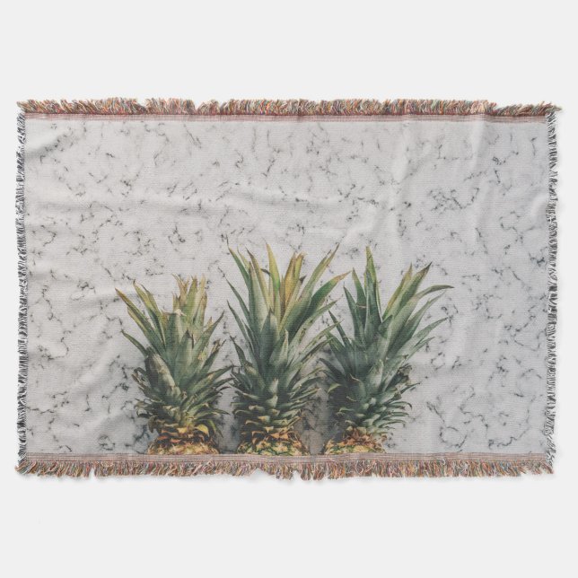 Three Pineapples on Marble Throw Blanket (Front)