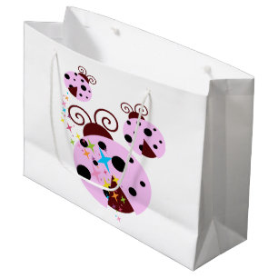 Three pink and black ladybug with stars large gift bag