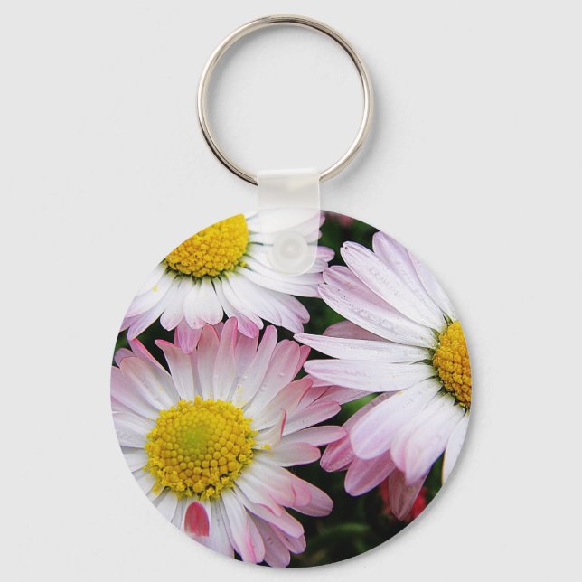 Three pink and white daisies key ring (Front)