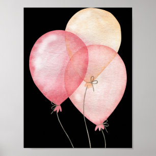 Three Pink Balloons Happy Nursery Poster