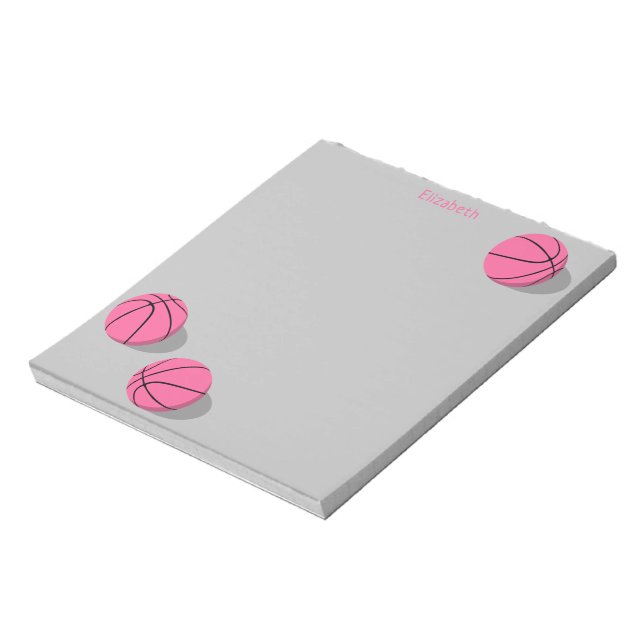 three pink basketballs girly sports personalised notepad (Rotated)