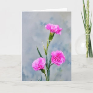 Three Pink Carnation Flowers Art Note Card