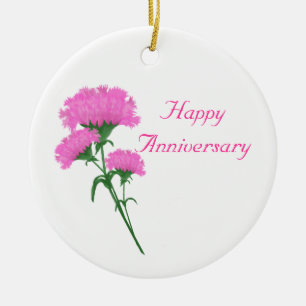 Three Pink Carnations Ceramic Tree Decoration