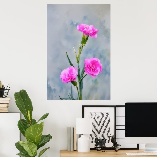 Three Pink Carnations Garden Art Poster (Home Office)