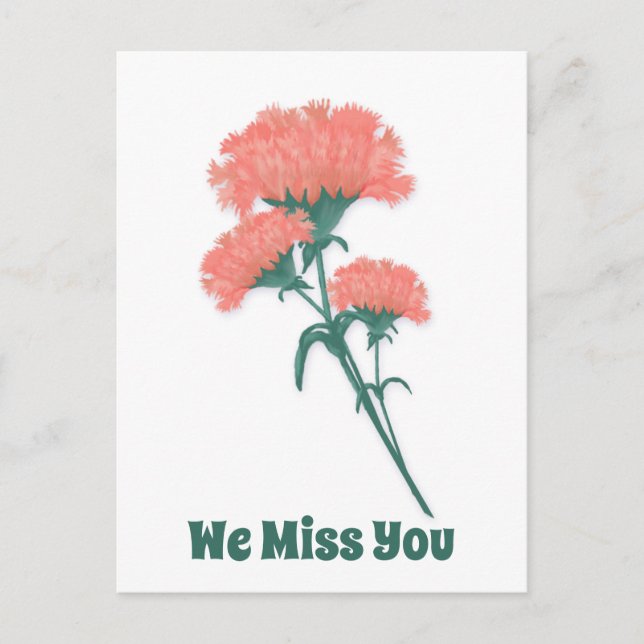 Three Pink Carnations, We Miss You Postcard (Front)